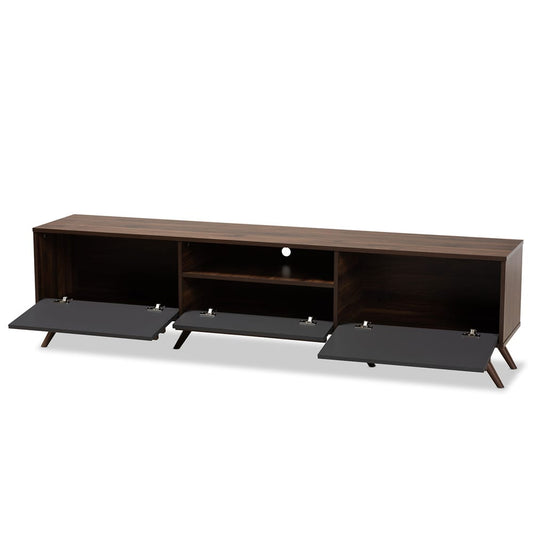 Baxton Studio - Naoki TV Stand in Grey/Walnut - LV15TV15130-Columbia/Dark Grey-TV view 2