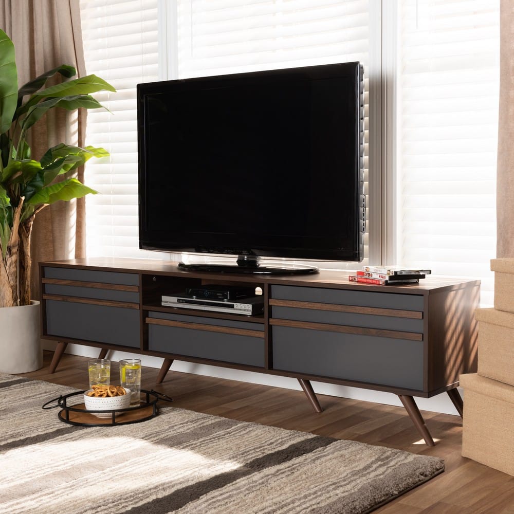 Baxton Studio - Naoki TV Stand in Grey/Walnut - LV15TV15130-Columbia/Dark Grey-TV view 7