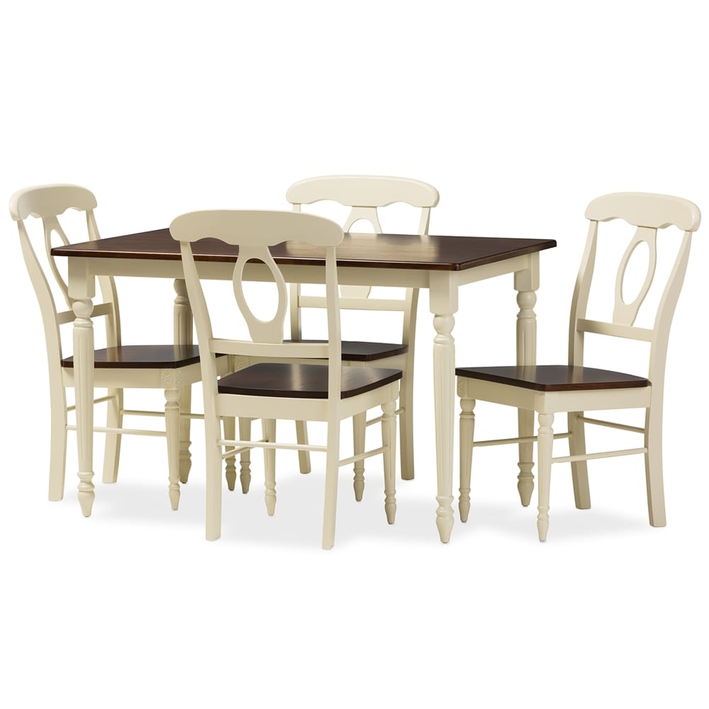 Baxton Studio - Napoleon Dining Set in Table: "Cherry" Brown/Cream; Chairs: "Cherry" Brown/Cream - Napoleon-Cherry/Buttermilk 5PC Dining Set view 1