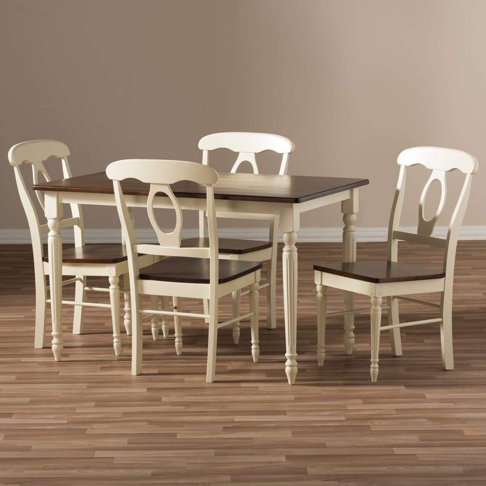 Baxton Studio - Napoleon Dining Set in Table: "Cherry" Brown/Cream; Chairs: "Cherry" Brown/Cream - Napoleon-Cherry/Buttermilk 5PC Dining Set view 6