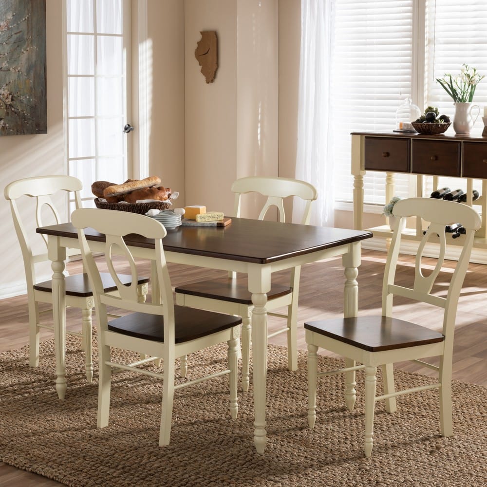 Baxton Studio - Napoleon Dining Set in Table: "Cherry" Brown/Cream; Chairs: "Cherry" Brown/Cream - Napoleon-Cherry/Buttermilk 5PC Dining Set view 7