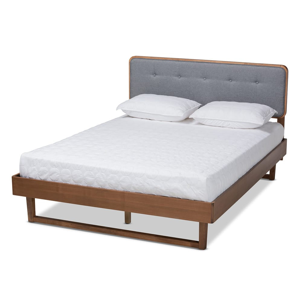Baxton Studio - Natalia Queen Size Bed in Dark Gray/Walnut - Natalia-Dark Grey/Ash Walnut-Queen view 1
