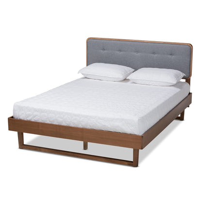 Baxton Studio - Natalia Queen Size Bed in Dark Gray/Walnut - Natalia-Dark Grey/Ash Walnut-Queen view 1