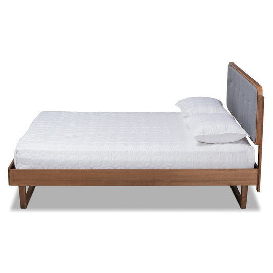 Baxton Studio - Natalia Queen Size Bed in Dark Gray/Walnut - Natalia-Dark Grey/Ash Walnut-Queen view 2