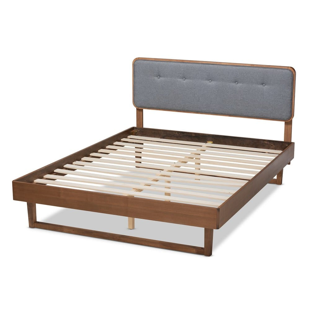 Baxton Studio - Natalia Queen Size Bed in Dark Gray/Walnut - Natalia-Dark Grey/Ash Walnut-Queen view 3