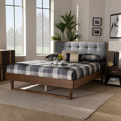 Baxton Studio - Natalia Queen Size Bed in Dark Gray/Walnut - Natalia-Dark Grey/Ash Walnut-Queen view 6