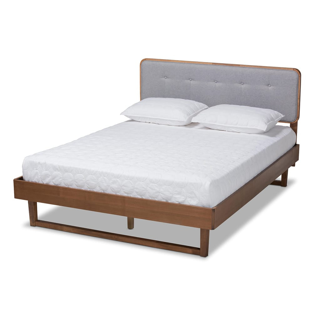 Baxton Studio - Natalia Queen Size Bed in Light Gray/Walnut - Natalia-Light Grey/Ash Walnut-Queen view 1