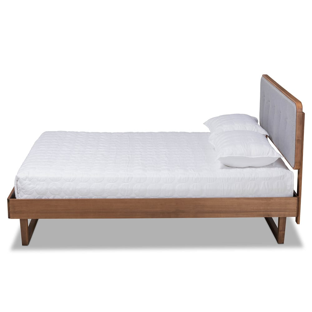 Baxton Studio - Natalia Queen Size Bed in Light Gray/Walnut - Natalia-Light Grey/Ash Walnut-Queen view 2