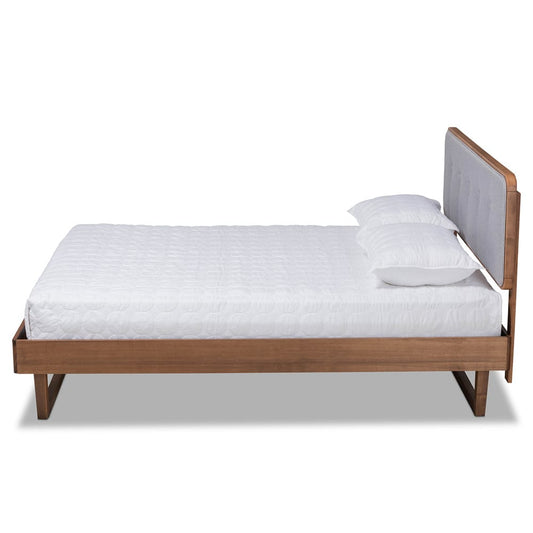 Baxton Studio - Natalia Queen Size Bed in Light Gray/Walnut - Natalia-Light Grey/Ash Walnut-Queen view 2