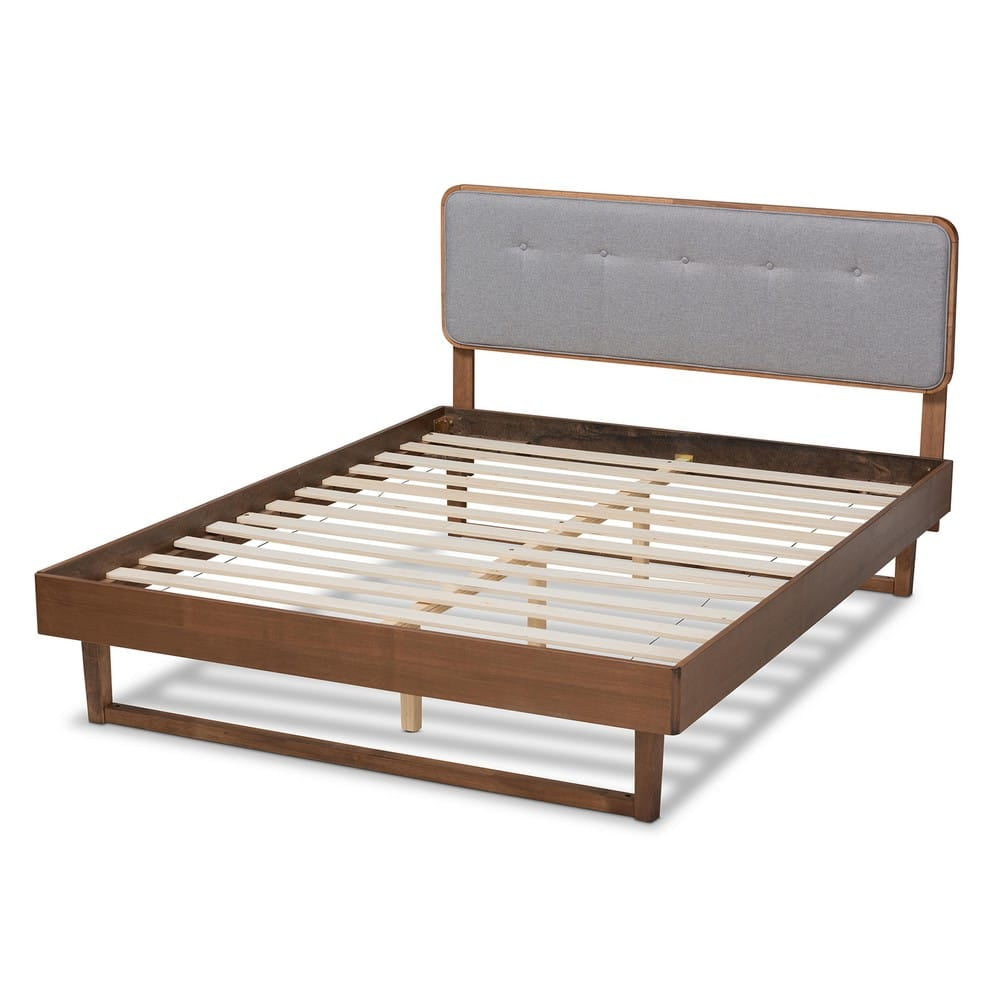 Baxton Studio - Natalia Queen Size Bed in Light Gray/Walnut - Natalia-Light Grey/Ash Walnut-Queen view 3