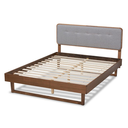 Baxton Studio - Natalia Queen Size Bed in Light Gray/Walnut - Natalia-Light Grey/Ash Walnut-Queen view 3