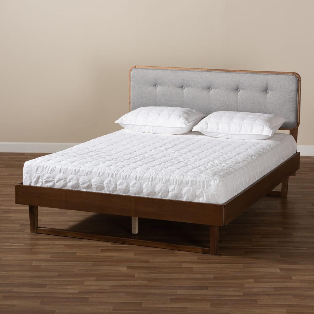 Baxton Studio - Natalia Queen Size Bed in Light Gray/Walnut - Natalia-Light Grey/Ash Walnut-Queen view 7