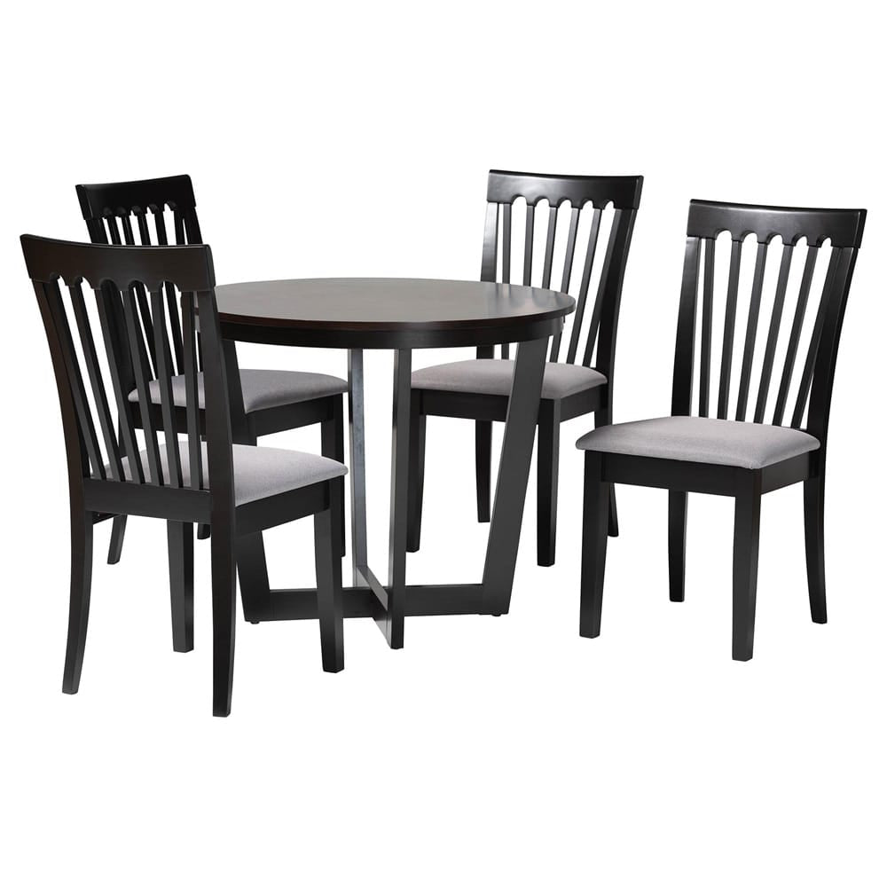 Baxton Studio - Nellie Dining Set in Grey/Dark Brown - Nellie-Grey/Dark Brown-5PC Dining Set view 1