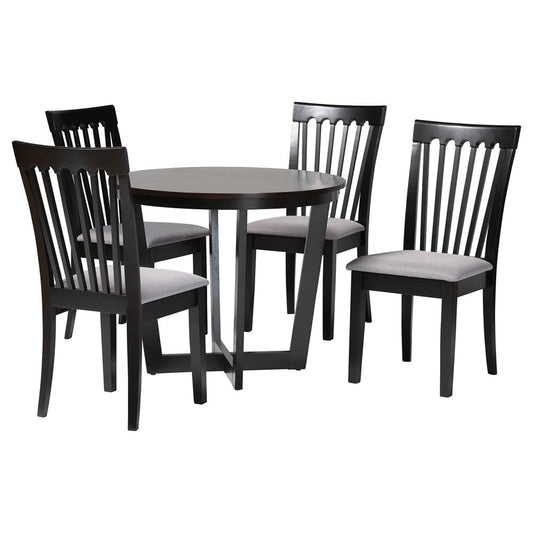 Baxton Studio - Nellie Dining Set in Grey/Dark Brown - Nellie-Grey/Dark Brown-5PC Dining Set view 1