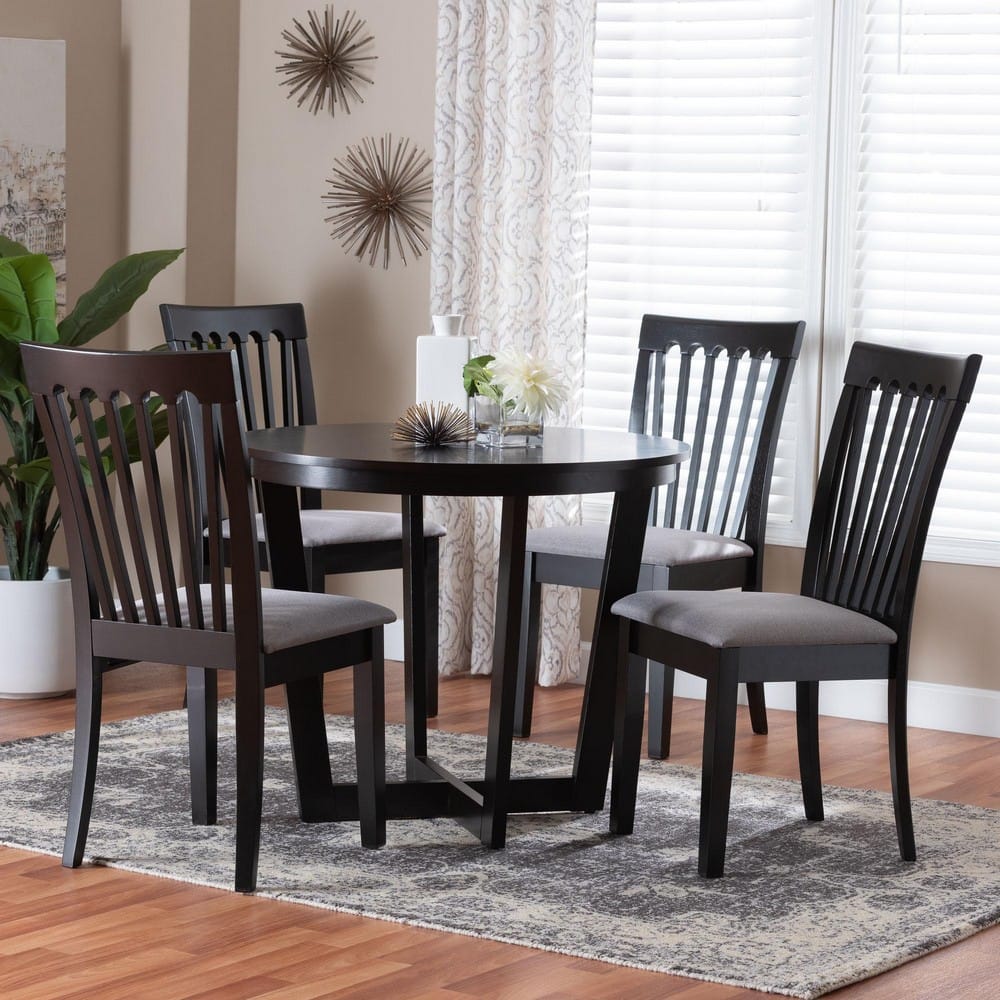 Baxton Studio - Nellie Dining Set in Grey/Dark Brown - Nellie-Grey/Dark Brown-5PC Dining Set view 8
