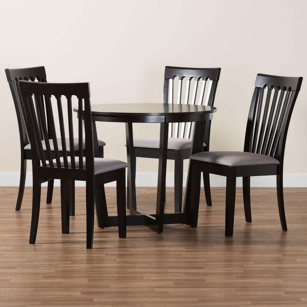 Baxton Studio - Nellie Dining Set in Grey/Dark Brown - Nellie-Grey/Dark Brown-5PC Dining Set view 9