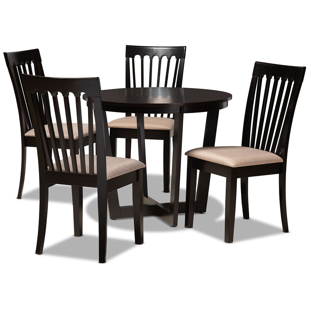 Baxton Studio - Nellie Dining Set in Sand/Dark Brown - Nellie-Sand/Dark Brown-5PC Dining Set view 1
