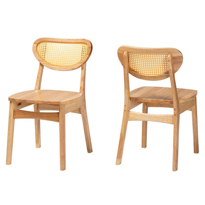 Baxton Studio - Nenet Set of 2 Dining Chairs in Oak Brown/Light Brown - RH256C-Natural Rattan/Natural Flat Seat-DC-2PK view 1