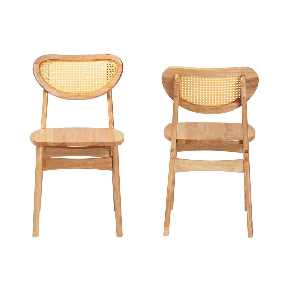 Baxton Studio - Nenet Set of 2 Dining Chairs in Oak Brown/Light Brown - RH256C-Natural Rattan/Natural Flat Seat-DC-2PK view 2