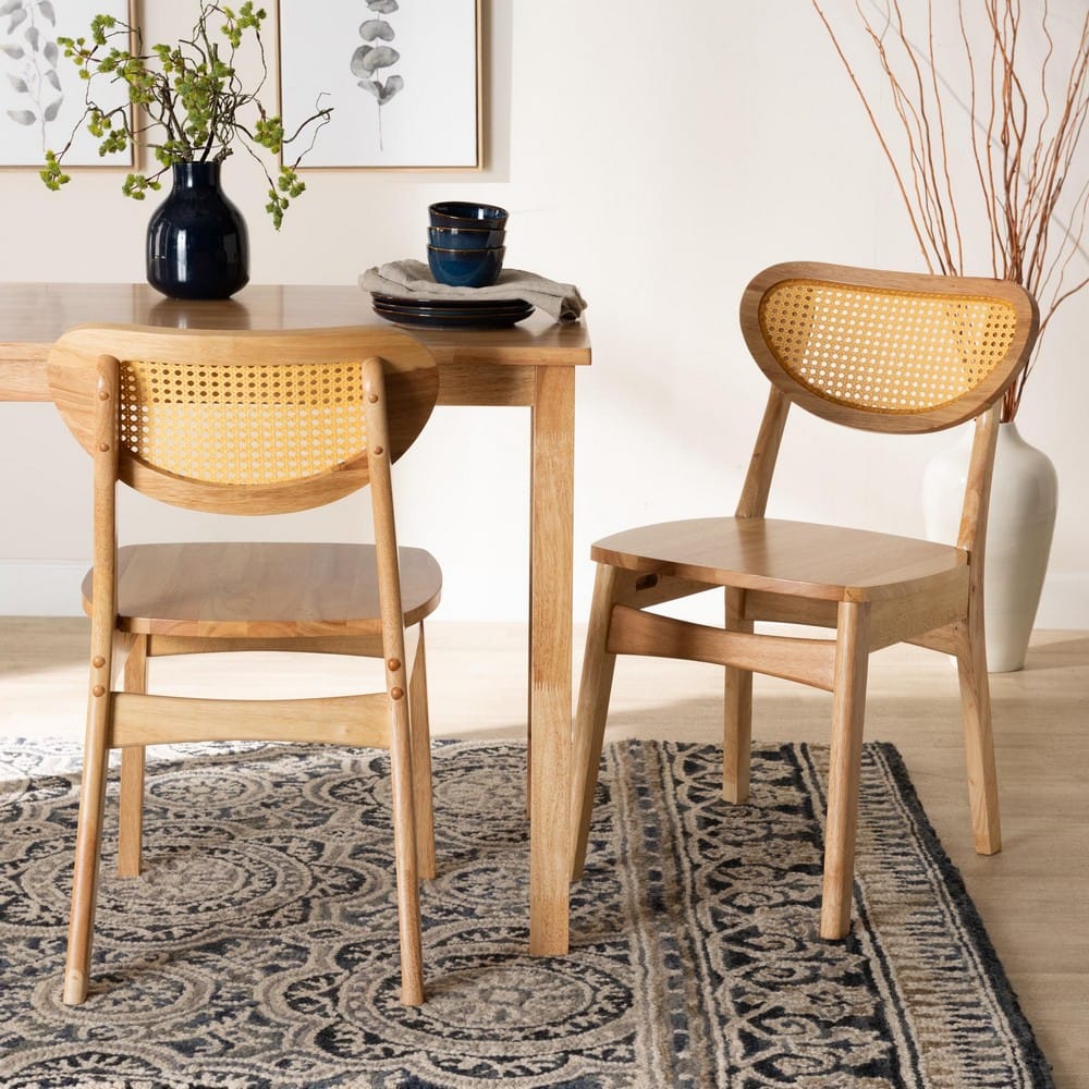 Baxton Studio - Nenet Set of 2 Dining Chairs in Oak Brown/Light Brown - RH256C-Natural Rattan/Natural Flat Seat-DC-2PK view 7