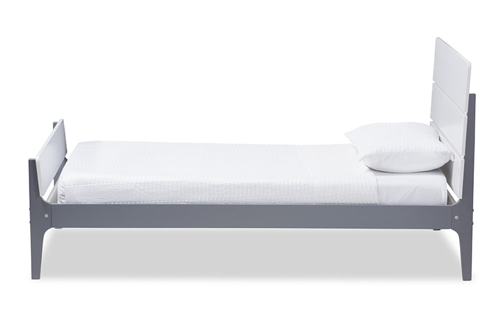 Baxton Studio - Nereida Twin Size Bed - HT1703-White/Grey-Twin view 2