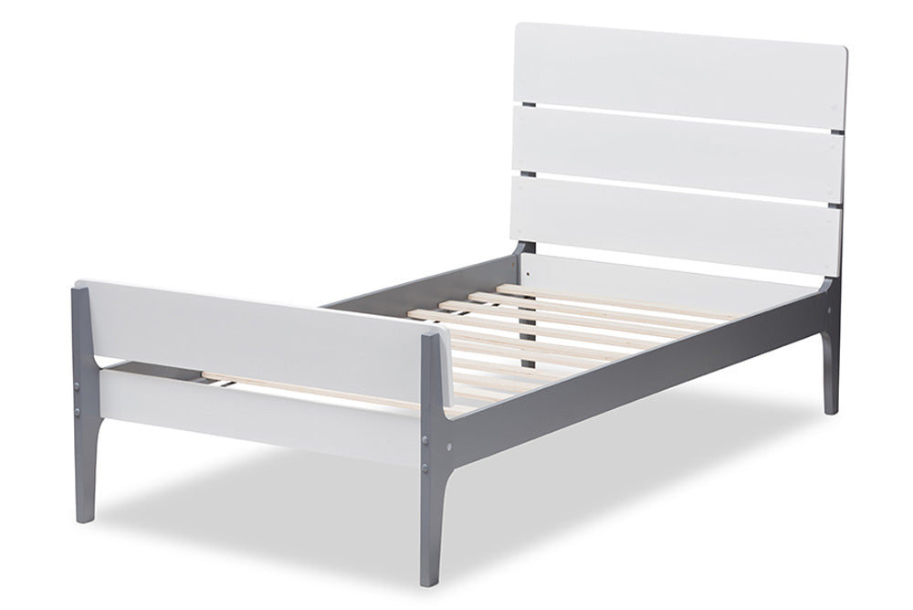 Baxton Studio - Nereida Twin Size Bed - HT1703-White/Grey-Twin view 3