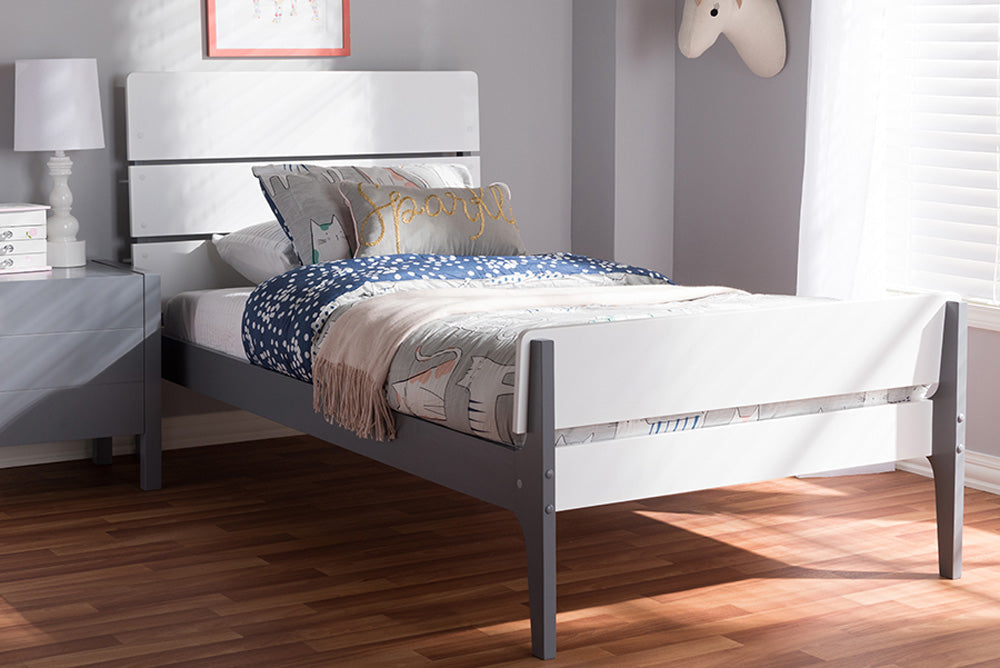 Baxton Studio - Nereida Twin Size Bed - HT1703-White/Grey-Twin view 5