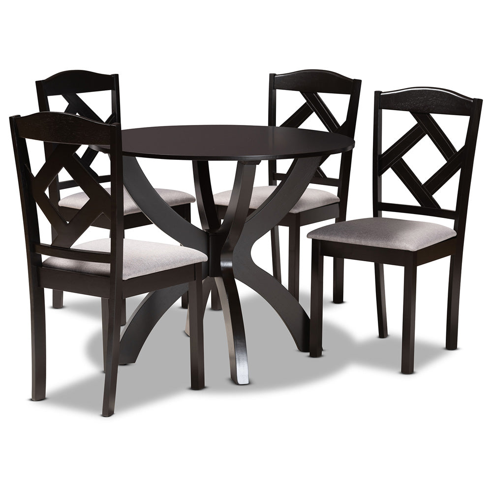 Baxton Studio - Nesa Dining Set in Grey/Dark Brown - Nesa-Grey/Dark Brown-5PC Dining Set view 1