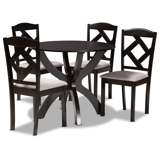 Baxton Studio - Nesa Dining Set in Grey/Dark Brown - Nesa-Grey/Dark Brown-5PC Dining Set view 1