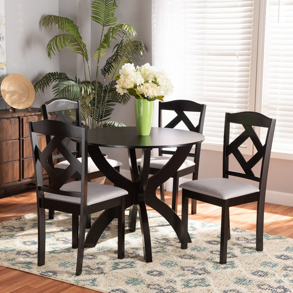 Baxton Studio - Nesa Dining Set in Grey/Dark Brown - Nesa-Grey/Dark Brown-5PC Dining Set view 8