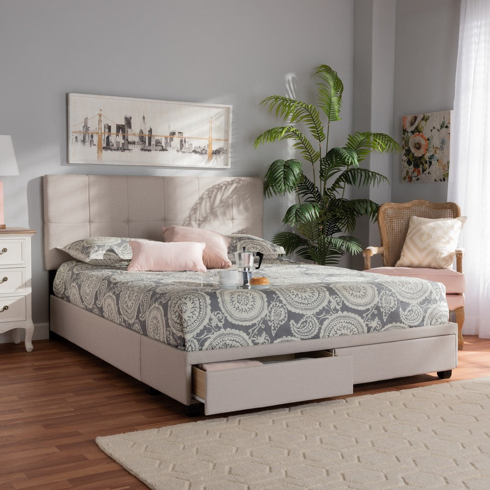 Baxton Studio - Netti Queen Size Bed in Beige/Black - Netti-Beige-Queen view 9