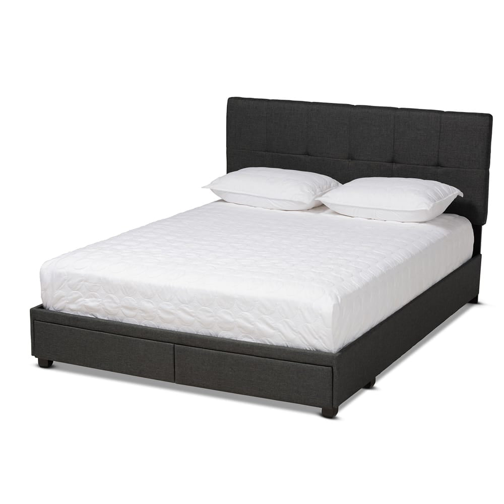 Baxton Studio - Netti Queen Size Bed in Dark Grey/Black - Netti-Charcoal Grey-Queen view 1