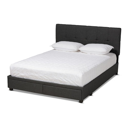 Baxton Studio - Netti Queen Size Bed in Dark Grey/Black - Netti-Charcoal Grey-Queen view 1