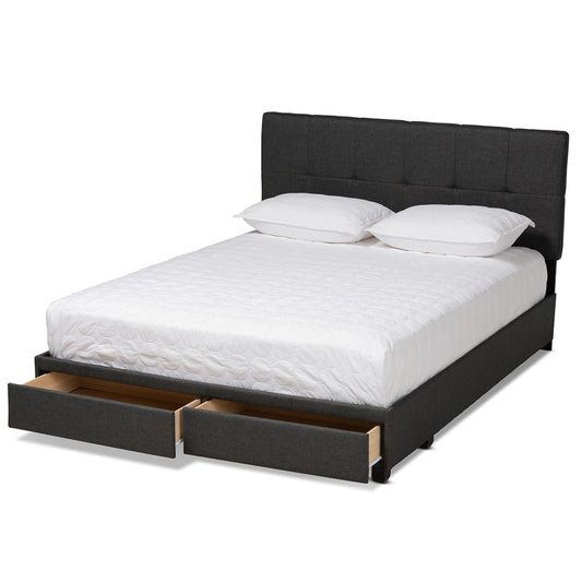 Baxton Studio - Netti Queen Size Bed in Dark Grey/Black - Netti-Charcoal Grey-Queen view 2