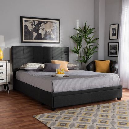 Baxton Studio - Netti Queen Size Bed in Dark Grey/Black - Netti-Charcoal Grey-Queen view 8