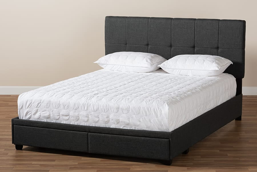 Baxton Studio - Netti Queen Size Bed in Dark Grey/Black - Netti-Charcoal Grey-Queen view 10