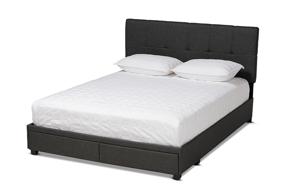Baxton Studio - Netti Queen Size Bed - Netti-Charcoal Grey-Queen view 1