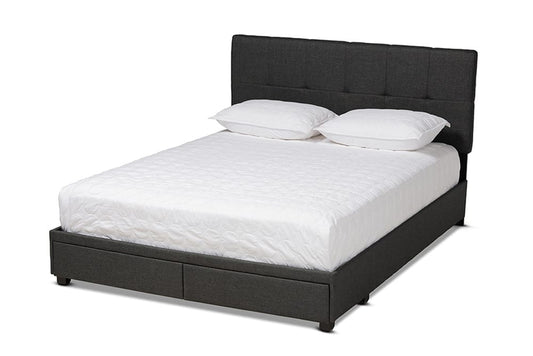 Baxton Studio - Netti Queen Size Bed - Netti-Charcoal Grey-Queen view 1