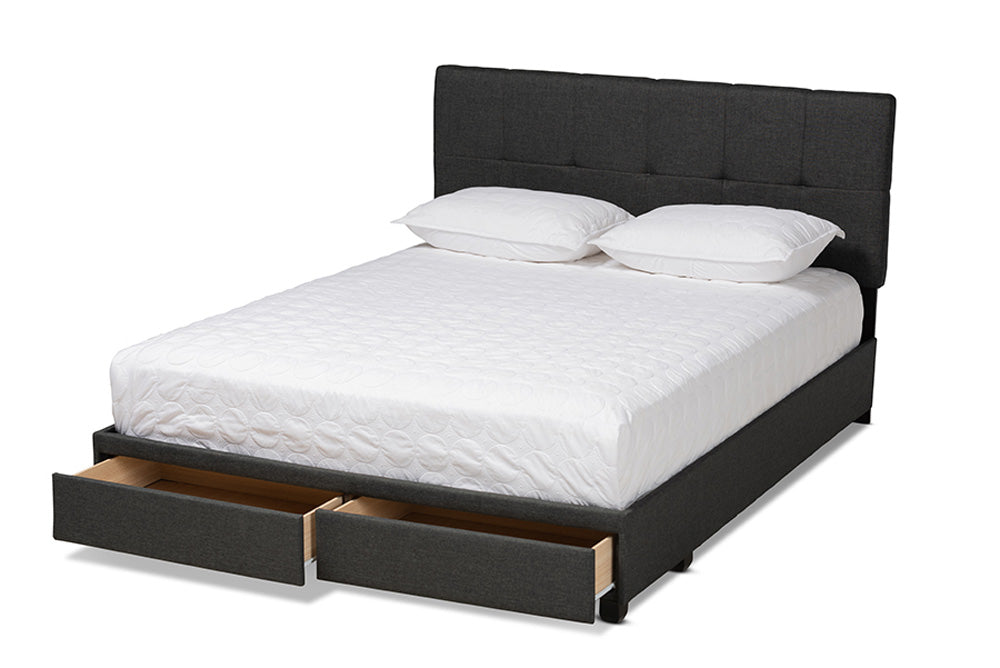 Baxton Studio - Netti Queen Size Bed - Netti-Charcoal Grey-Queen view 2