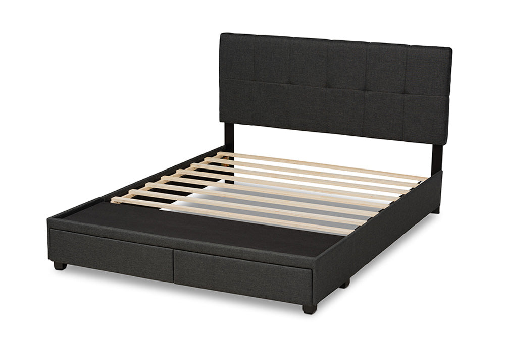 Baxton Studio - Netti Queen Size Bed - Netti-Charcoal Grey-Queen view 4
