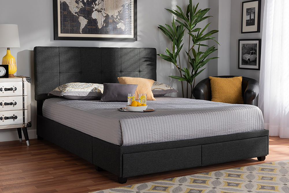 Baxton Studio - Netti Queen Size Bed - Netti-Charcoal Grey-Queen view 5