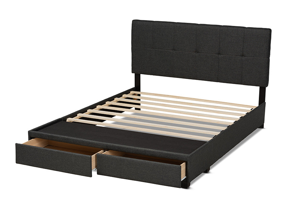 Baxton Studio - Netti Queen Size Bed - Netti-Charcoal Grey-Queen view 6