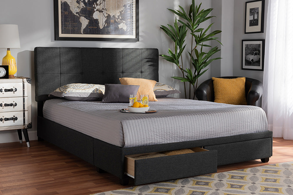 Baxton Studio - Netti Queen Size Bed - Netti-Charcoal Grey-Queen view 9