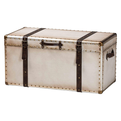 Baxton Studio - Nevio Storage Trunk in Beige/Coffee/Black - JY24A051-Large-White/Canvas-Storage Ottoman view 1