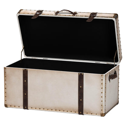 Baxton Studio - Nevio Storage Trunk in Beige/Coffee/Black - JY24A051-Large-White/Canvas-Storage Ottoman view 2