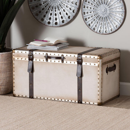 Baxton Studio - Nevio Storage Trunk in Beige/Coffee/Black - JY24A051-Large-White/Canvas-Storage Ottoman view 9