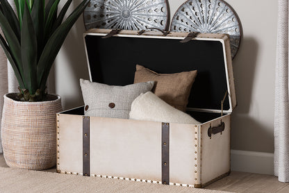 Baxton Studio - Nevio Storage Trunk in Beige/Coffee/Black - JY24A051-Large-White/Canvas-Storage Ottoman view 10