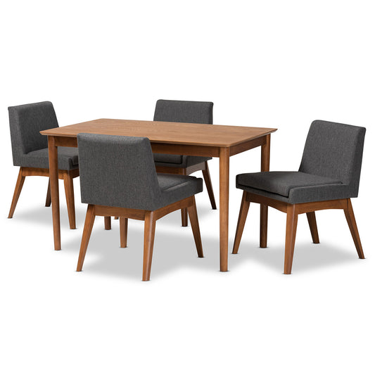Baxton Studio - Nexus Dining Set in Dark Grey/Walnut Brown - BBT5280-Dark Grey/Walnut-5PC Dining Set view 1