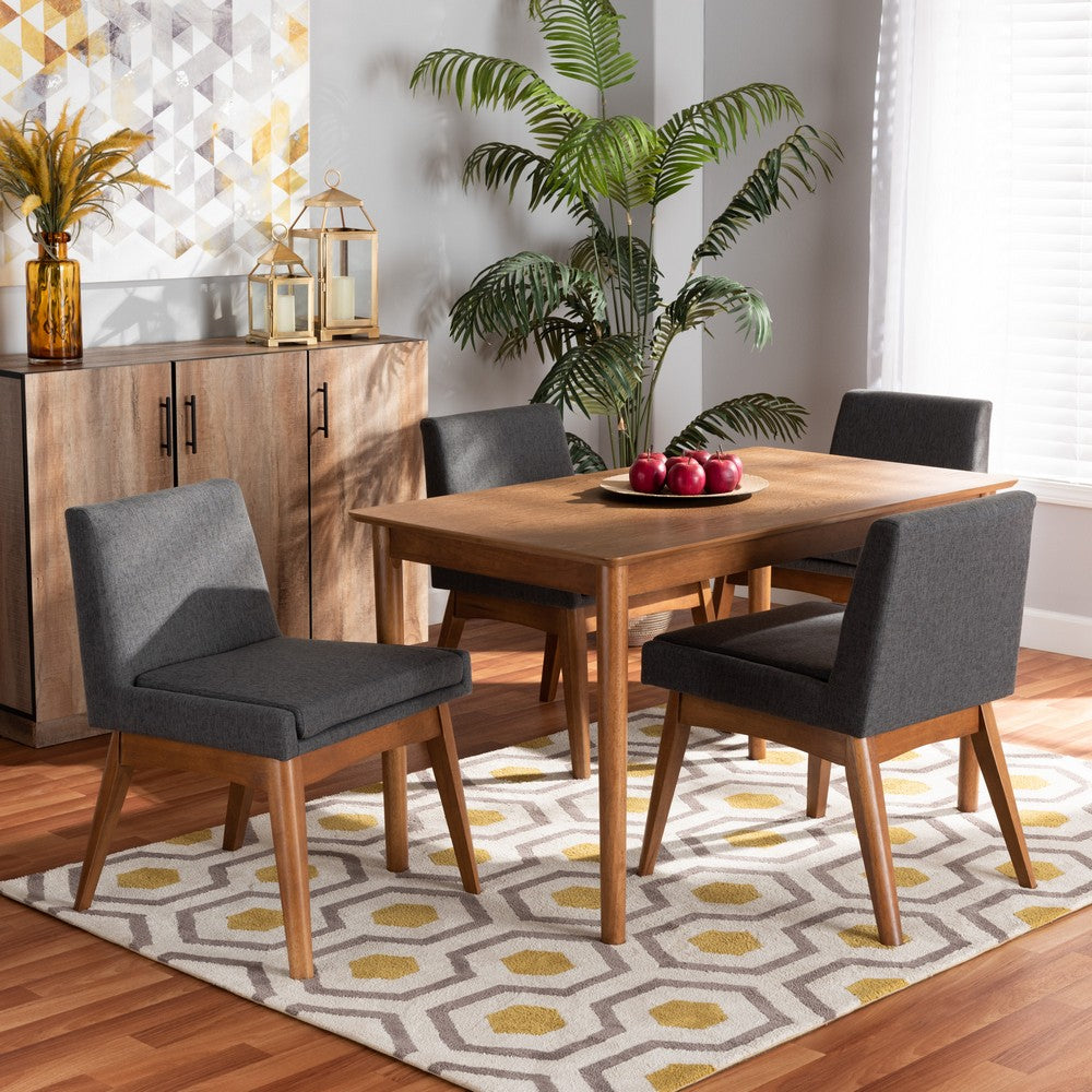 Baxton Studio - Nexus Dining Set in Dark Grey/Walnut Brown - BBT5280-Dark Grey/Walnut-5PC Dining Set view 7