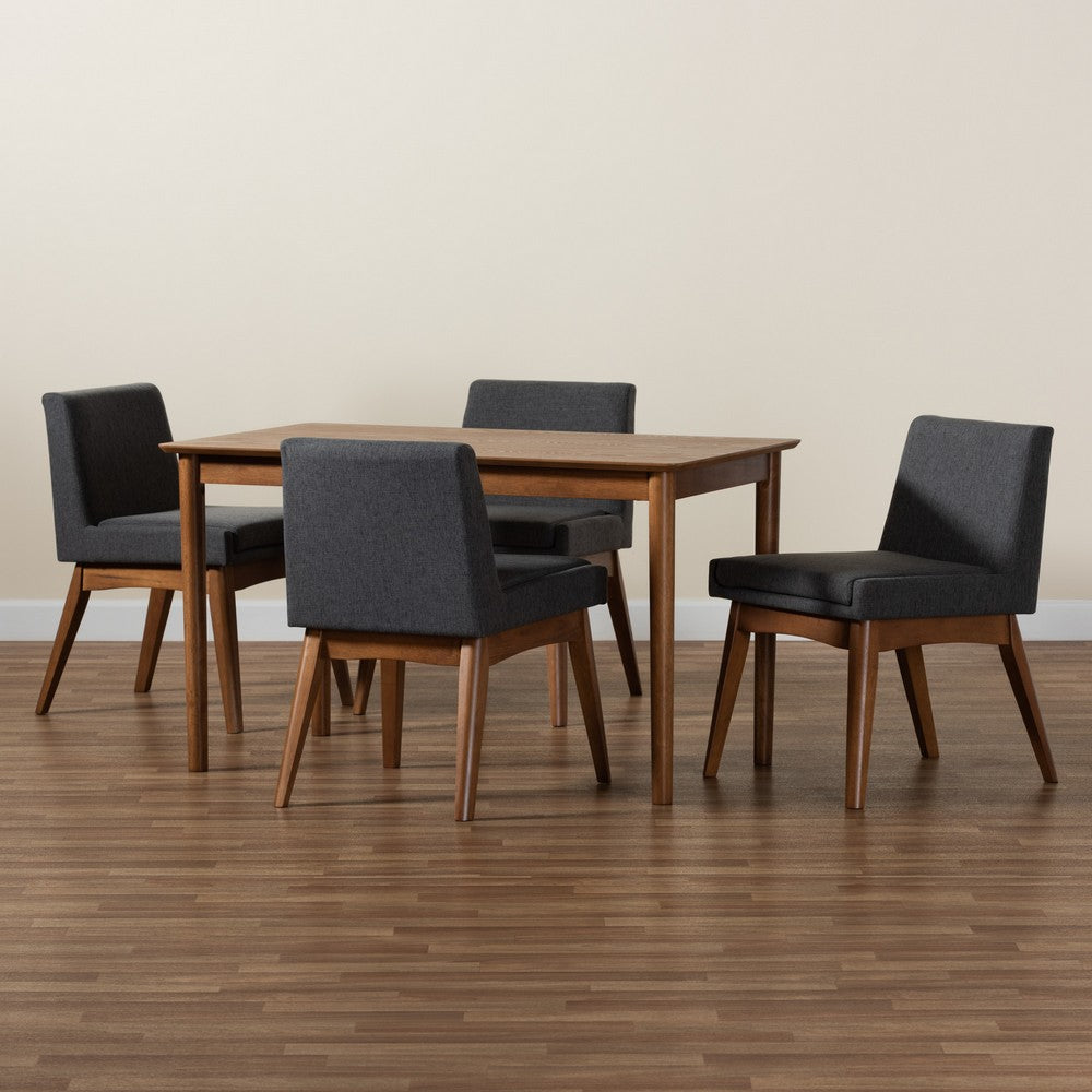 Baxton Studio - Nexus Dining Set in Dark Grey/Walnut Brown - BBT5280-Dark Grey/Walnut-5PC Dining Set view 8